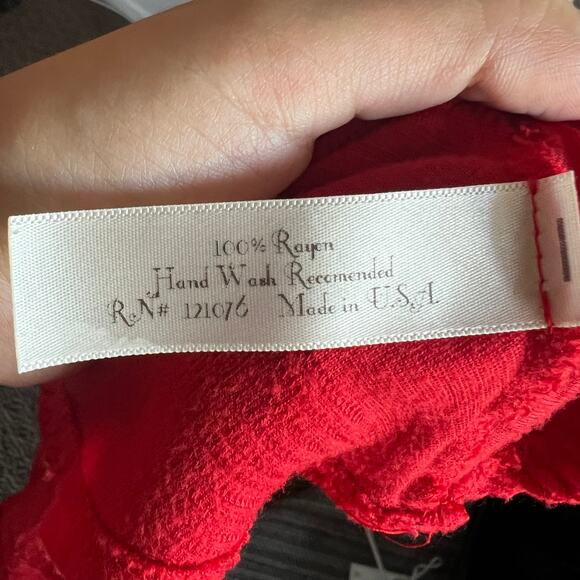 Vintage Red Textured Babydoll Top, 2000s Fairycore Boho Coquette Large - Picture 5 of 7